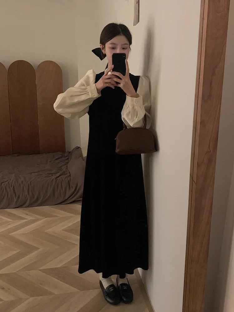 

Корейская длинная бархатная юбка-трапеция в стиле Дэй-Джонс с эффектом двухслойности, с поясом, для женщин, весна 2024