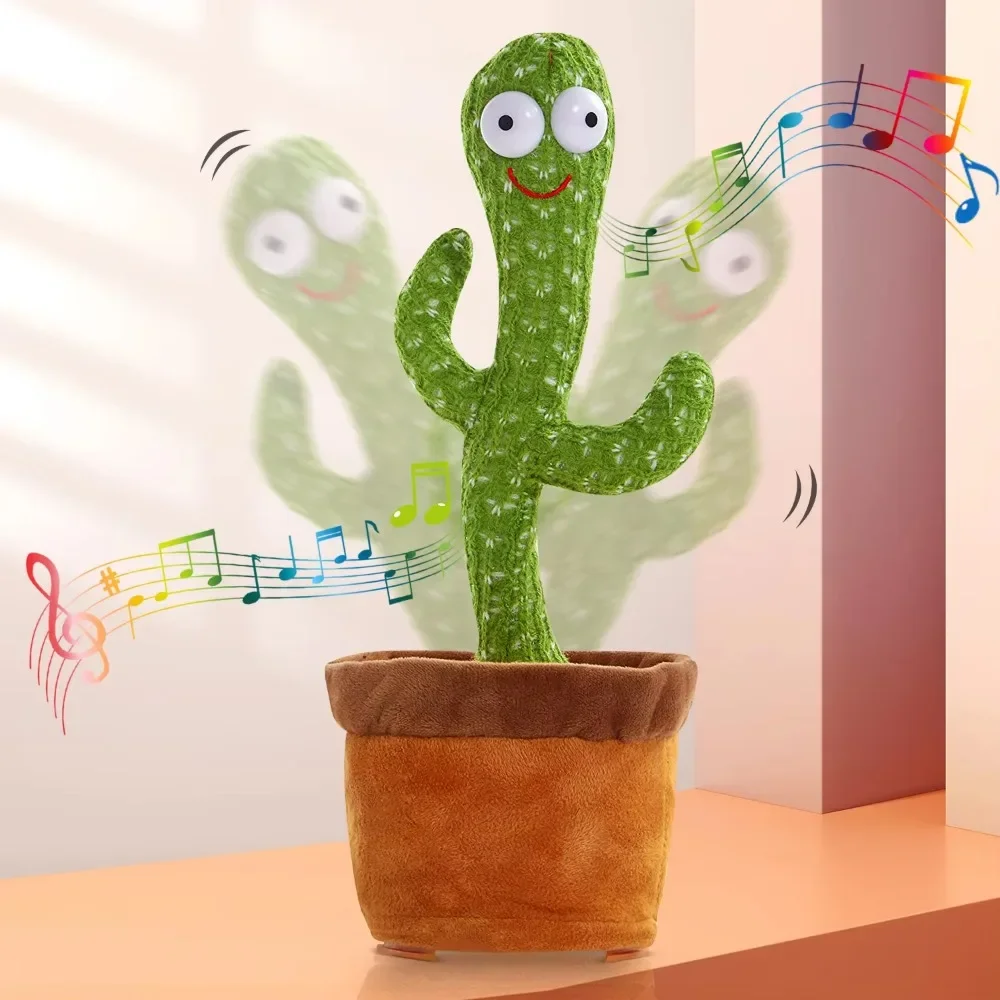 Dança cactus falando brinquedo de pelúcia com função de mudança de voz, 120 peças músicas carregamento usb, presente educacional para crianças