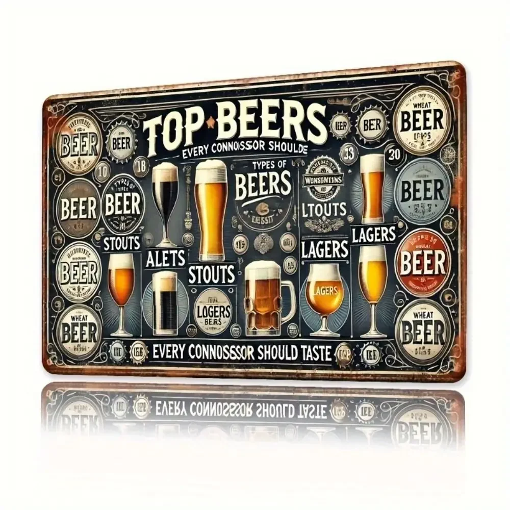 CIFBUY Top Beers Theme Metal Tin Sign 20x30cm Retro Pub Bar Wall Plaque Home Man Cave Wall Art Decoration, Powder-Coated