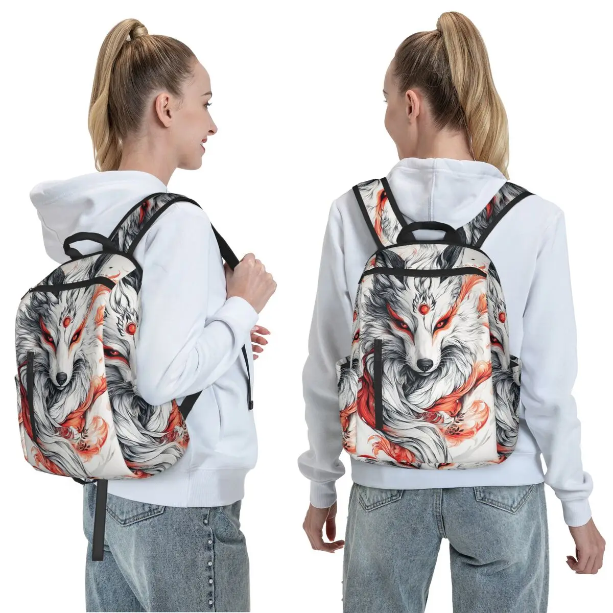 Japanese Okami Wolf  Backpack Daypack Large Capacity Boys Girls BookBag School Bag Shoulder Bags for Men Women