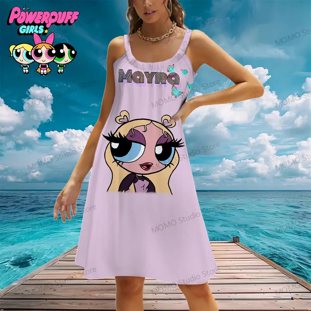 Women's Beach Dress Sling The Powerpuff Girls Kawaii Summer Cool S-3XL Female Clothing Evening Dresses 2024 Lovely Cheap Clothes