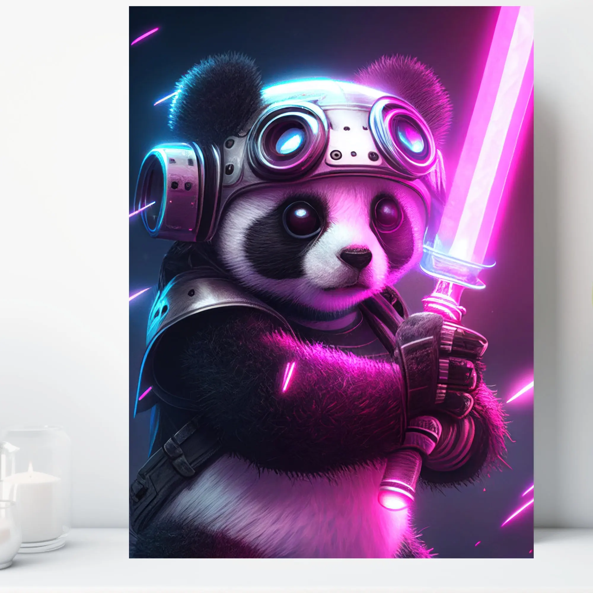 Video Gam Intergalactic Fox Panda Saber Animal Glowing Weapons Poster Print Wall Art Pictures Canvas Painting Room Home Decor