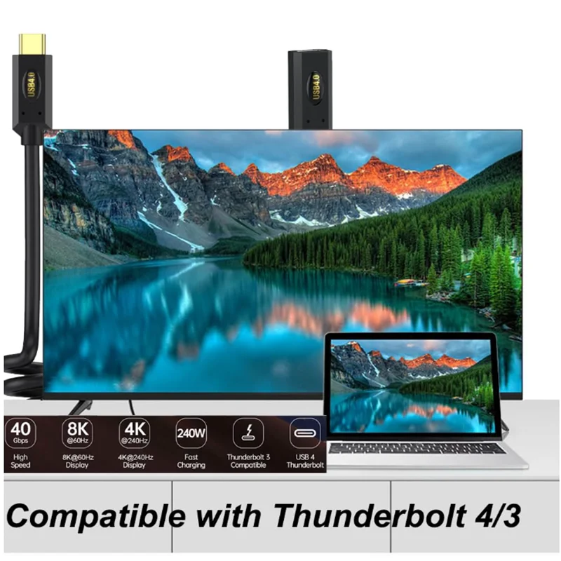 USB 4.0 Type C Extension Cable, 40Gbps Extender, 240W PD Charging, 8K@60Hz 4K@240Hz Video, Compatible with Thunderbolt 4/3