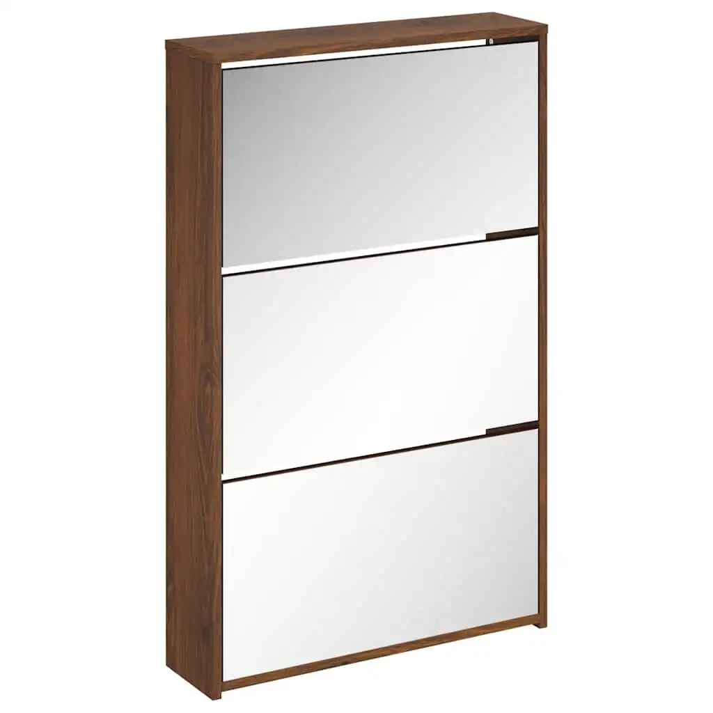 vidaXL Armoire à chaussures miroir 3 niveaux Chêne marron 63x17x102,5cm
