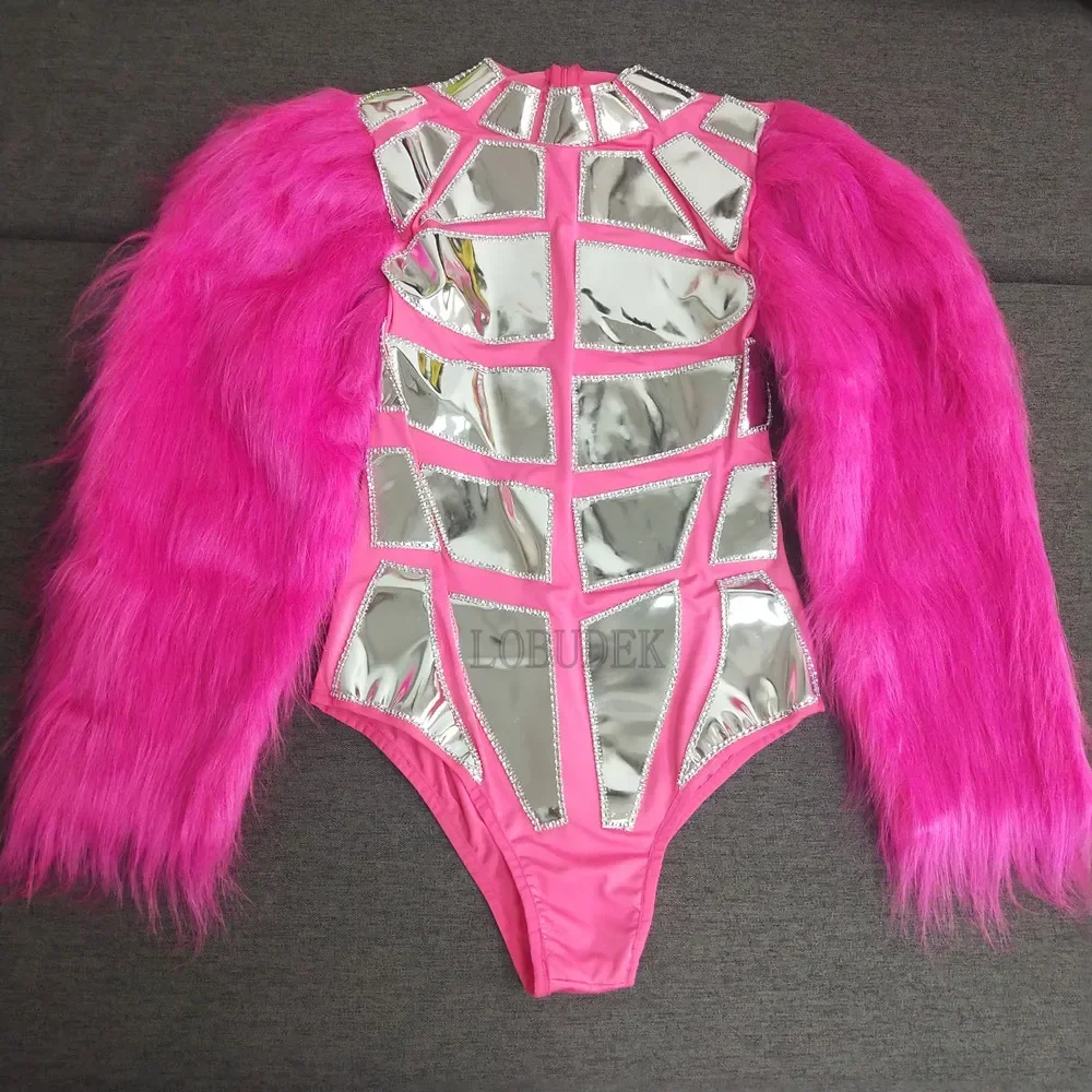 Body de manga de piel con láser para mujer, traje de baile de Gogo para club nocturno, DJ, cantante, bailarina, ropa de escenario de actuación, trajes de Drag Queen Rave