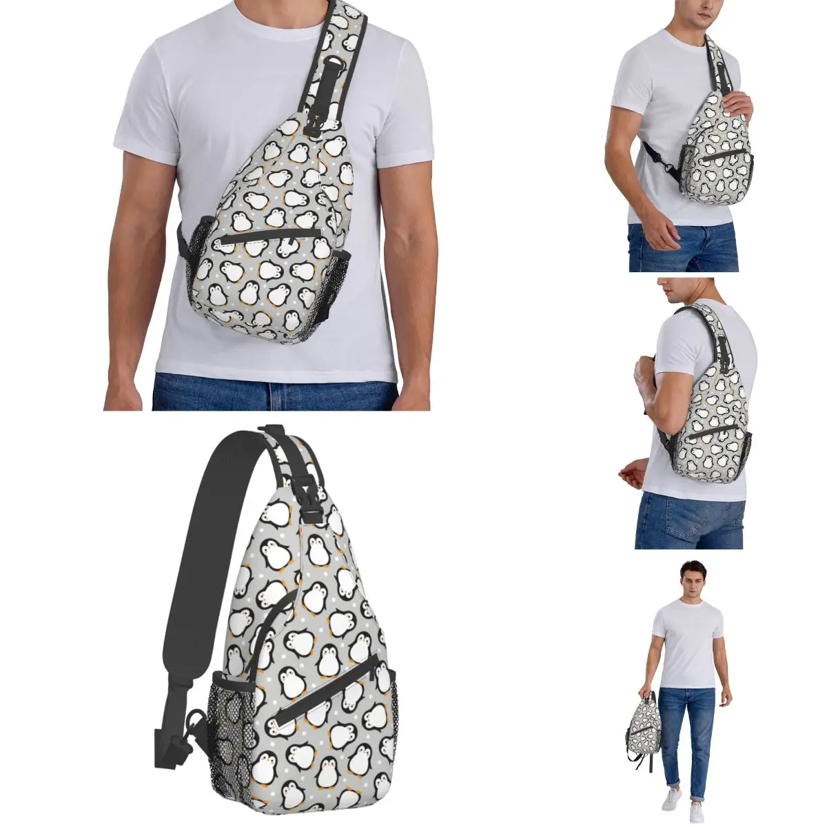 Schattige Pinguïn Sling Bags Borst Crossbody Schouderrugzak Buiten Wandelen Dagrugzakken Cartoon Dier Casual Tassen