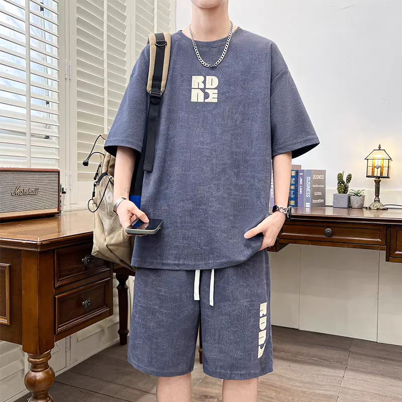 M-6XL Men's Oversized Sets Casual Black Tracksuits High Street Youth T-shirt Shorts 2 Piece Set Men Trendy Top Designer Clothes