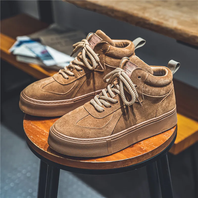 

2025 Autumn Winter Men's High TopCasual Shoes Fashion British Style Retro Men's Shoes Comfort Thick Soled FadLeather Ankle Boots