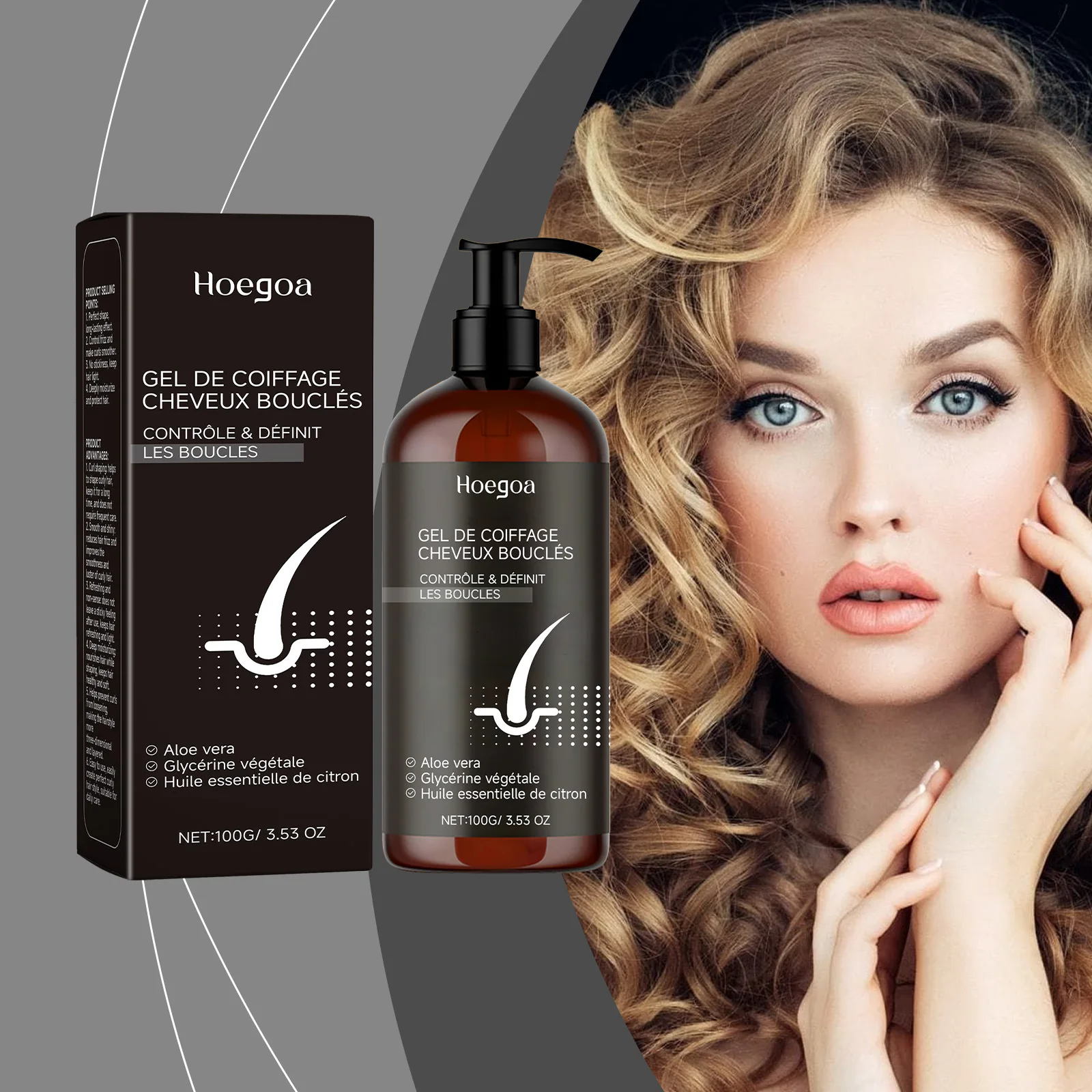 Hoegoa Curl Defining Hair Styling Gel Long Lasting Hold Anti Frizz Shine Moisturizing Curly Hair Control Styling Creamproduct