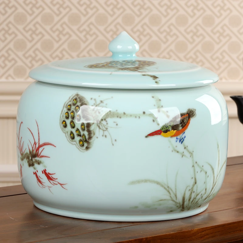 Handmade Extra Large Tea Jar Ceramic Sealed Packaging Box Seven Seed Cake Storage