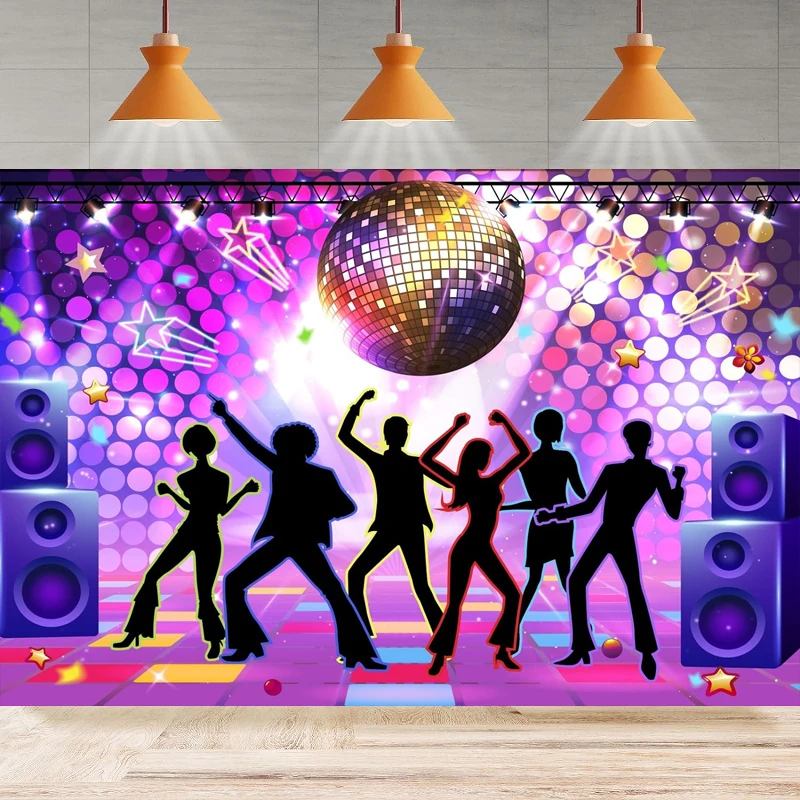 Photography Backdrop Sparking Disco Ball Dance Body Silhouette 70s 80s 90s Dance Background Home Party Backdrop Wall Banner