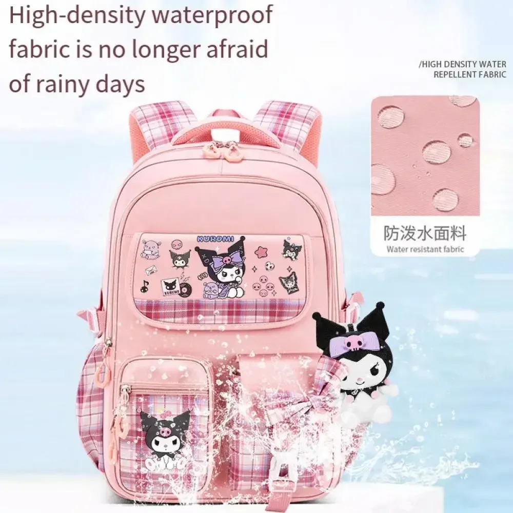 Sanrio Cinnamoroll Mochila Dos Desenhos Animados, Kuromi Bag, Redução de Fardos, Leve, Alta Capacidade, Crianças Mochila, Material Escolar