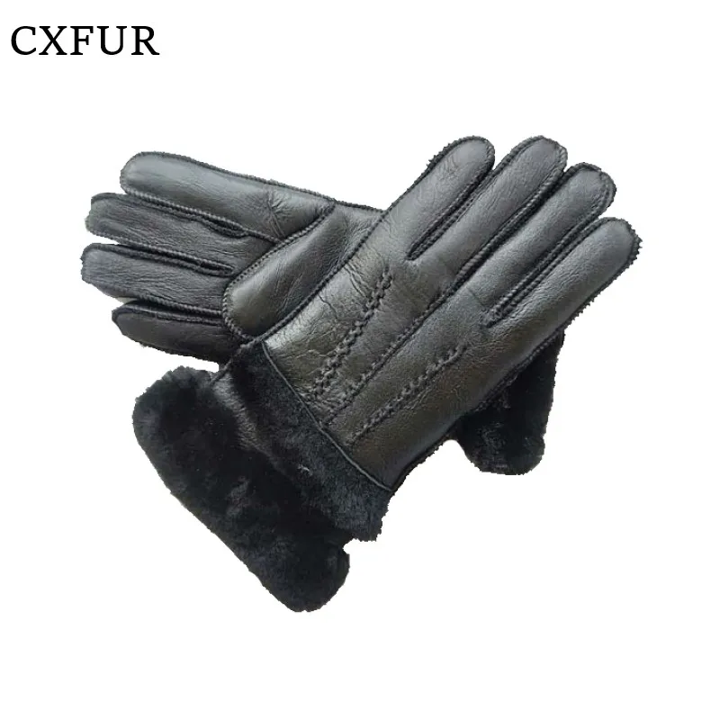 Hand Made Winter Sheepskin Real Sheep Fur Leather Gloves for Men CX-A-132D