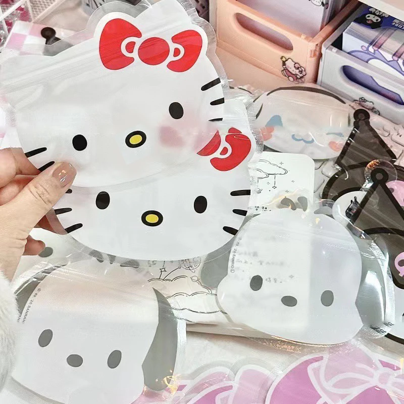 10Pcs Sanrio Hello Kitty Transparent Ziplock Bag Cinnamoroll Kuromi My Melody Preservative Bag Candy Gift Bag