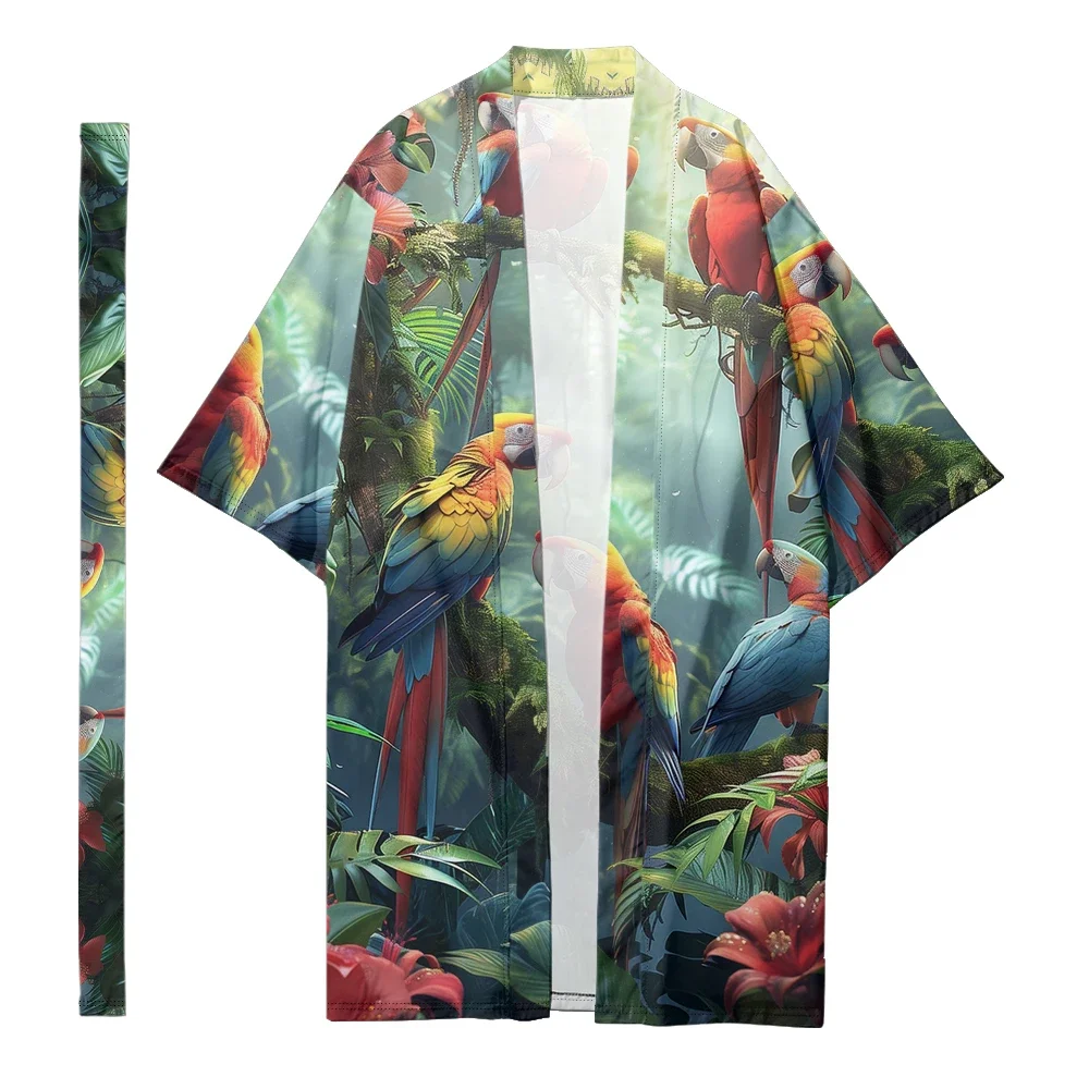 Kimono de Samouraï pour Homme, Cosplay, Mode Japonaise, Mn Haori, Cool, Vintage, Cardigan, Motif Perroquet, Robe Élégante, Automne