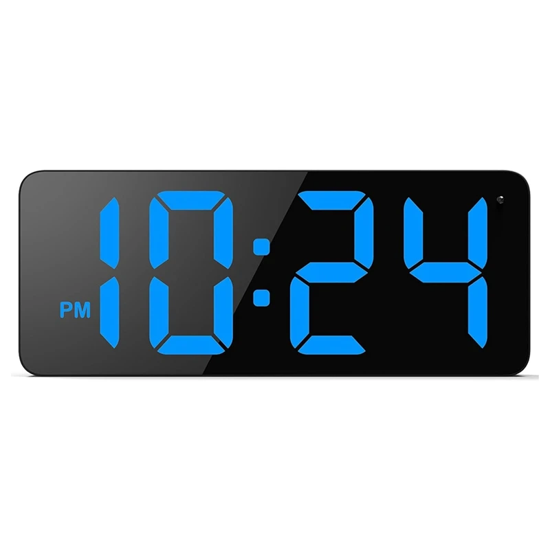 LED Digital Wall Clock With Large Display Digits, Auto-Dimming, 12/24Hr Format, Modern Electric Small Silent Wall Clock