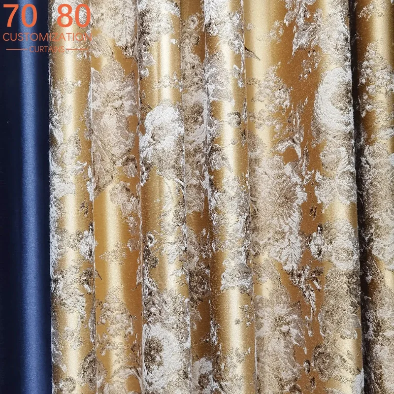 European Gold Hot Stamping Jacquard Splicing Curtains for Living Room Bedroom Partition Curtains Customized Finished Products