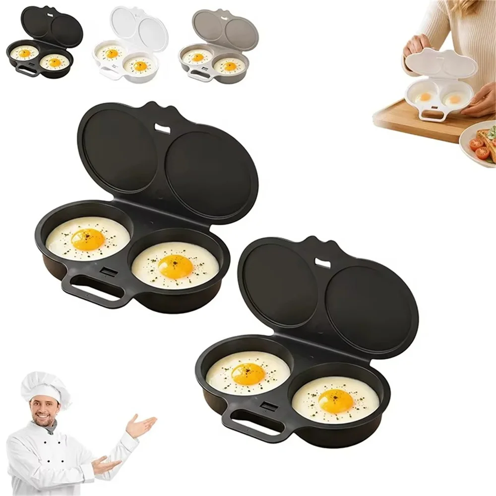 Dual Cavity Microwave Steamer Egg Cooker Food-grade Plastic Fryer Egg Steamer Mold Kitchen Accessories Kitchen Utensils
