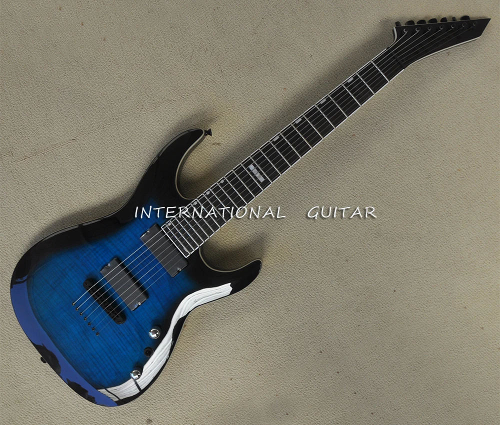 

7 Strings Blue Strings Through Body Electric Guitar with Rosewood Fretboard,Customizable