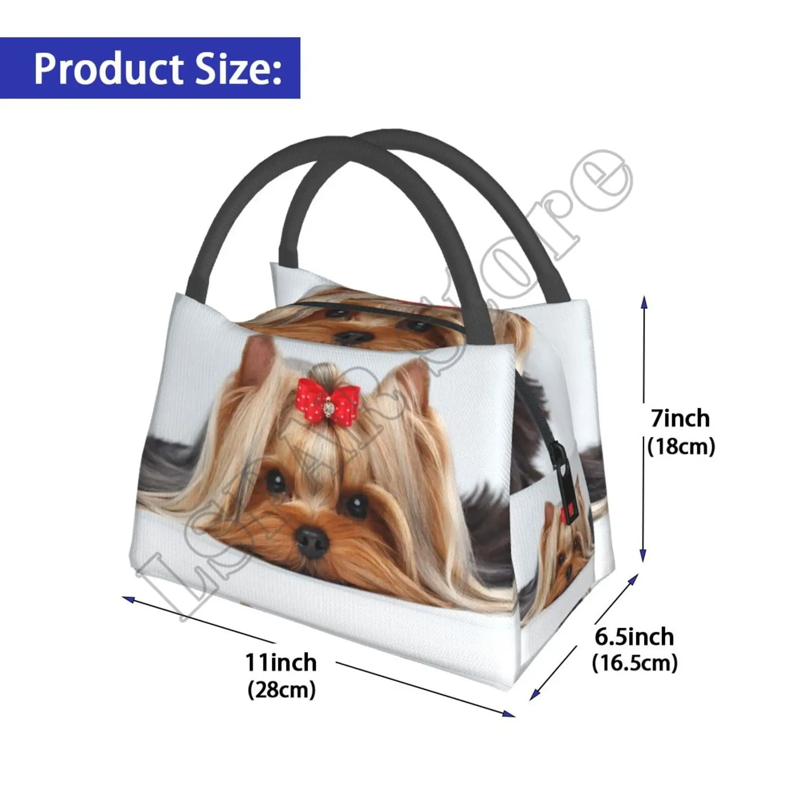 Cute Ribbon Yorkie Love Dog Lunch Bags for Women Boy Girl Reusable Insulated Lunch Box Suitable Travel Work Picnic Beach Office