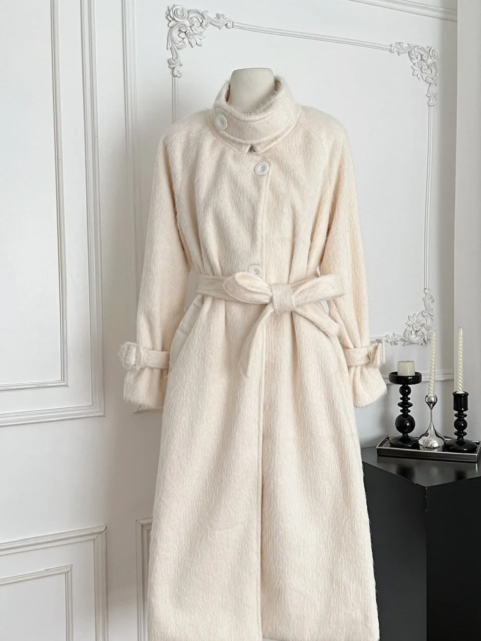 

Korean Sle Long Warm Woolen Coat Women's Winter New Faion Slimming Jaet Commute Sle Pure Color Polyester Fiber 00%