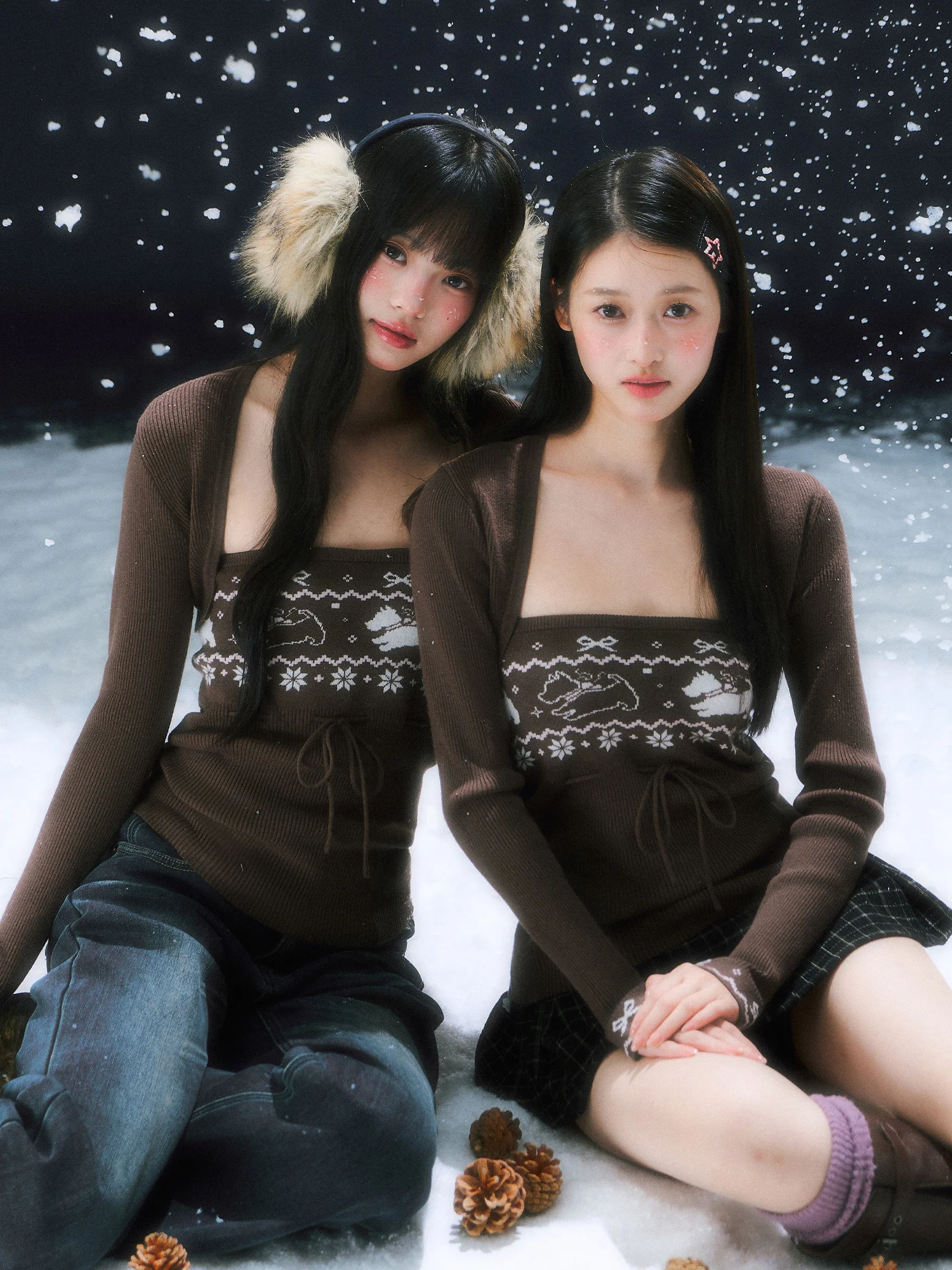 

Женский вязаный свитер Fair Isle Wedhub и комплект из двух предметов: кофейный свитер и топ с длинным рукавом, осенне-зимний, приталенный, модный