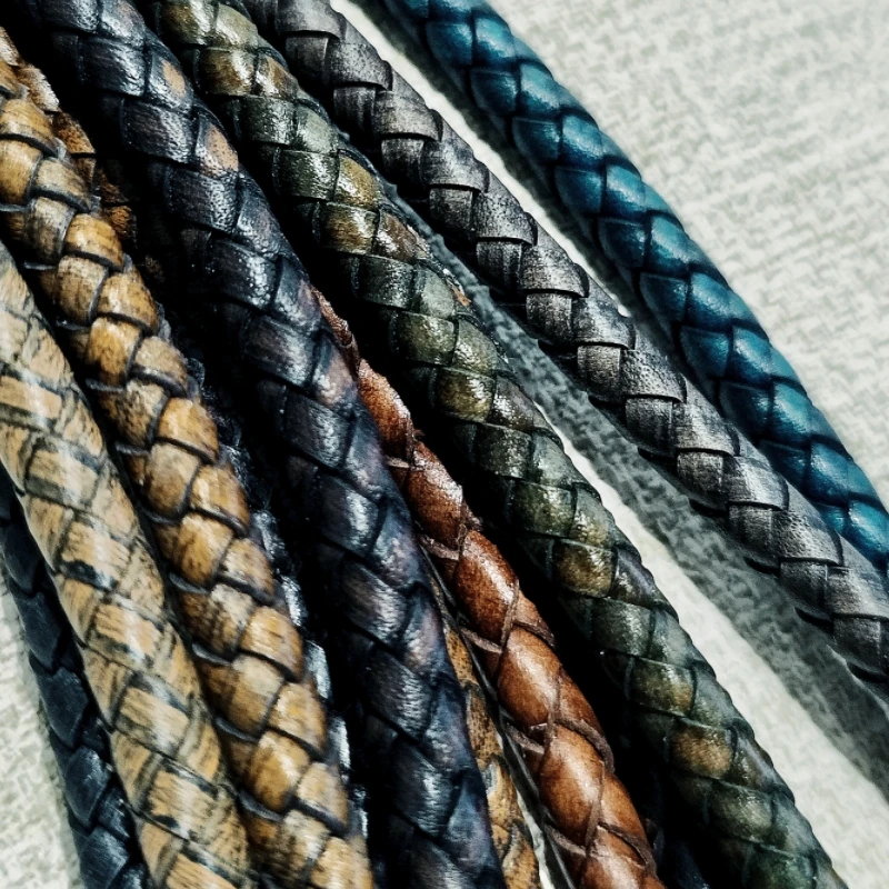 ATF 6mm 100 Meters Retro Style Genuine Round Leather Cord Braided First Layer Real Leather Jewelry Making Accessories Woven Rope