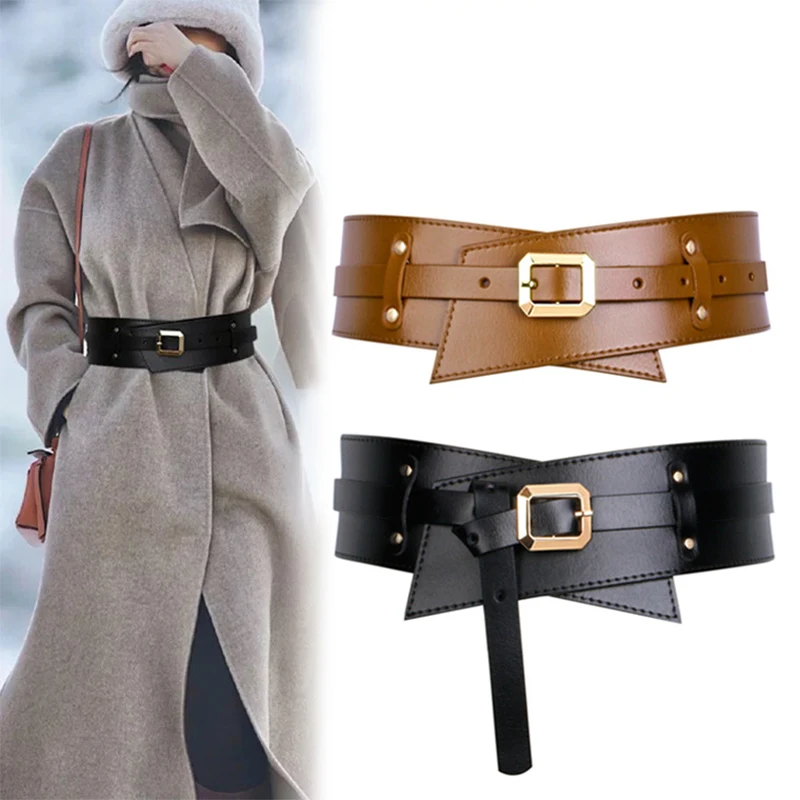 Fashion Women Leather Belts Soft Cowhide Dress Windbreaker Suit Coat  Decor Waistbands Lady Medieval Cosplay Costume Wide Belts