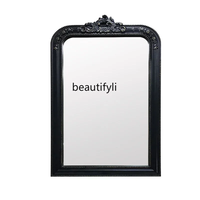 

xx1French engraved bathroom mirror LED light anti-fog retro mirror wall-mounted bathroom mirror square