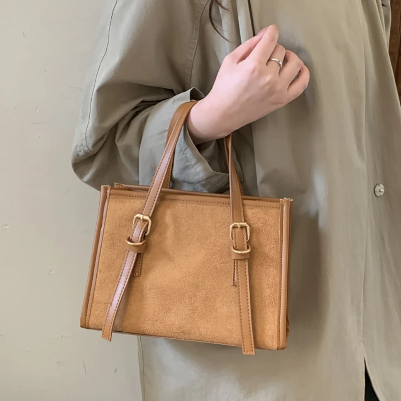 

Women Fashion Suede Tote Bag Solid Sift Square Casual Handbags Large Capacity Female Commute Crossbody Shoulder Pack Lady Hanbag