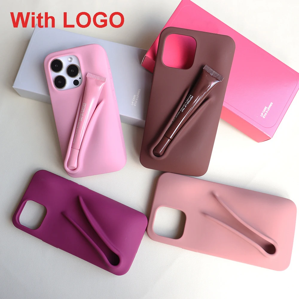 1:1 لتقوم بها بنفسك أحمر الشفاه سيليكون جراب هاتف مزيج ماكياج آيفون 13 14 15 برو ماكس المحمولة حامل ملمع الشفاه واقية