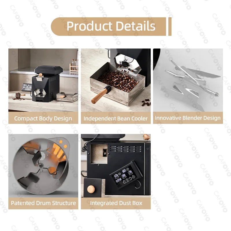 CAFOVO RE-3 ماكينة تحميص حبوب البن الكهربائية 200 جرام تحريك النار المباشر الخبز وضع مزدوج ذكي للاستخدام المنزلي #4