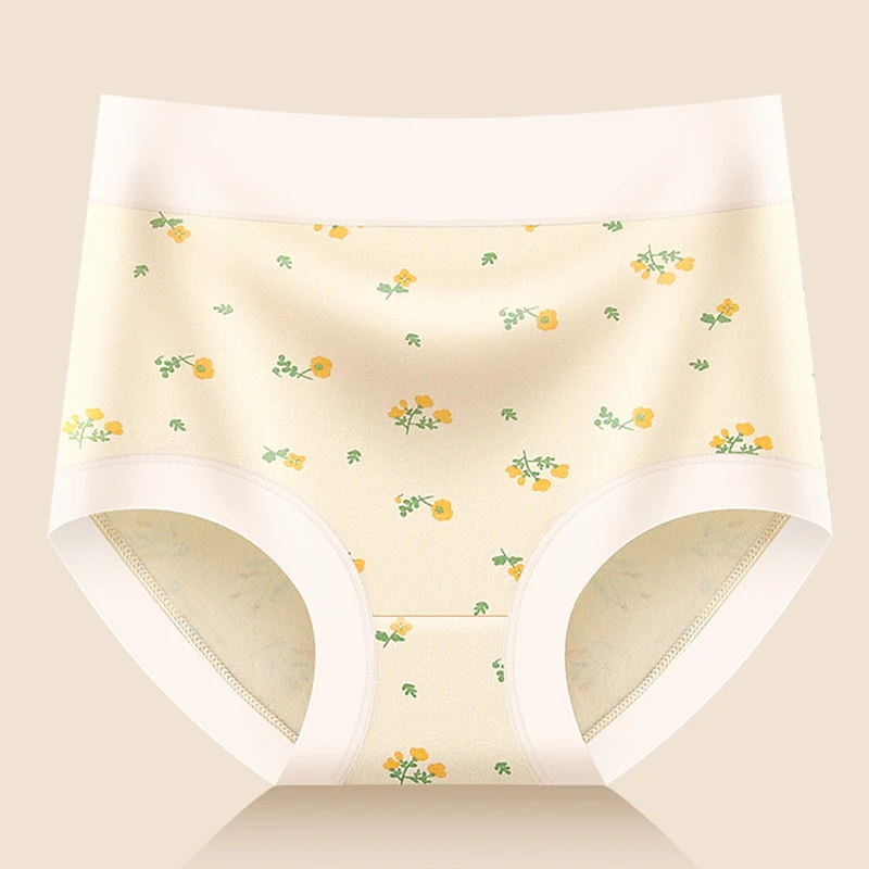 3 قطعة القطن الخالص عالية الخصر النساء زهرة طباعة سراويل سيدة سلس الملابس الداخلية تنفس Underpant حجم كبير اللباس الداخلي الإناث موجز #2