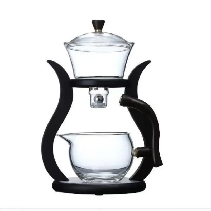 Heat-Resistant Glass Tea Set Magnetic Water Diversion Rotating Cover Bowl Automatic Tea Maker Lazy Teapot Drinking