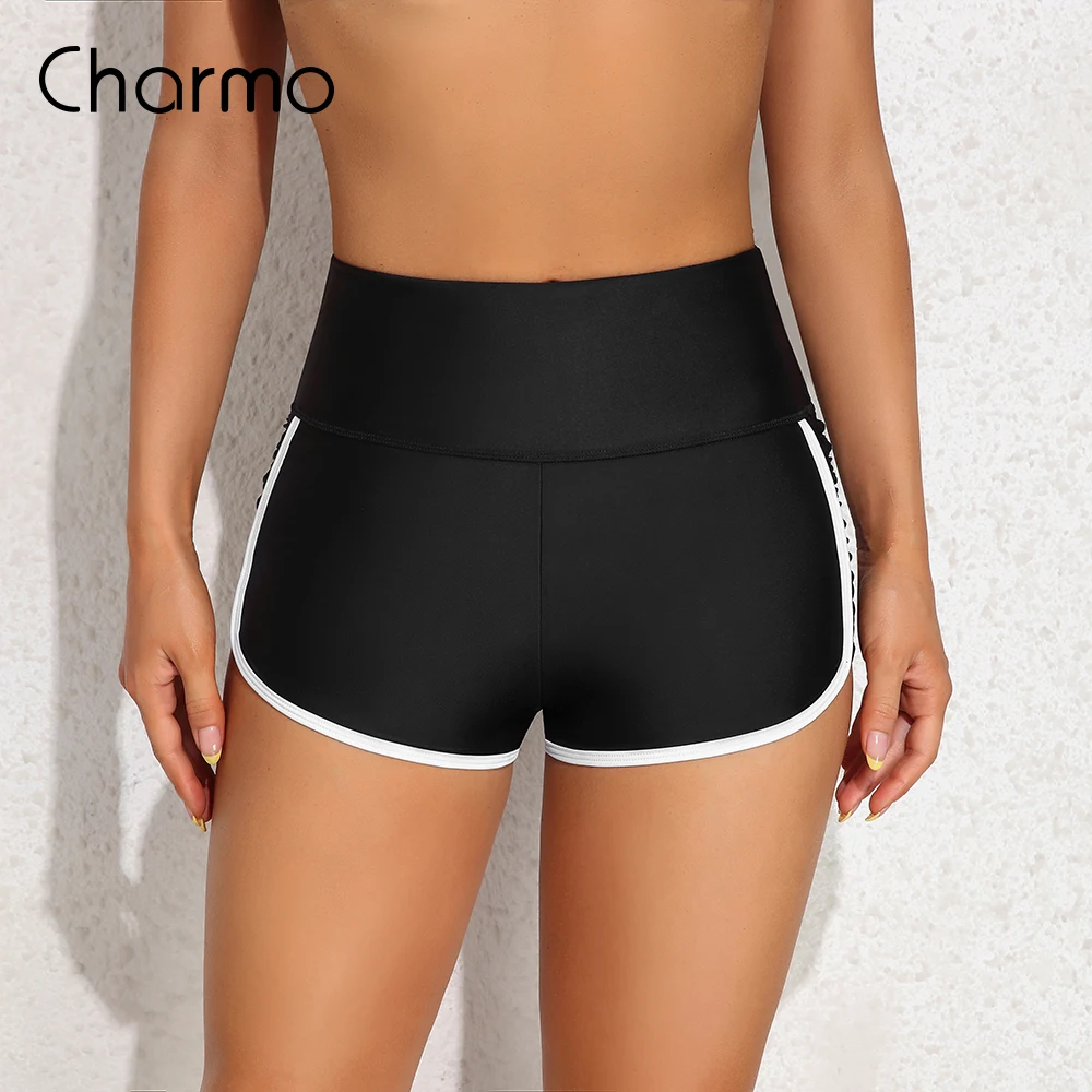 Charmo – short de bain taille haute pour femmes, bas de bain sportif, contrôle du ventre