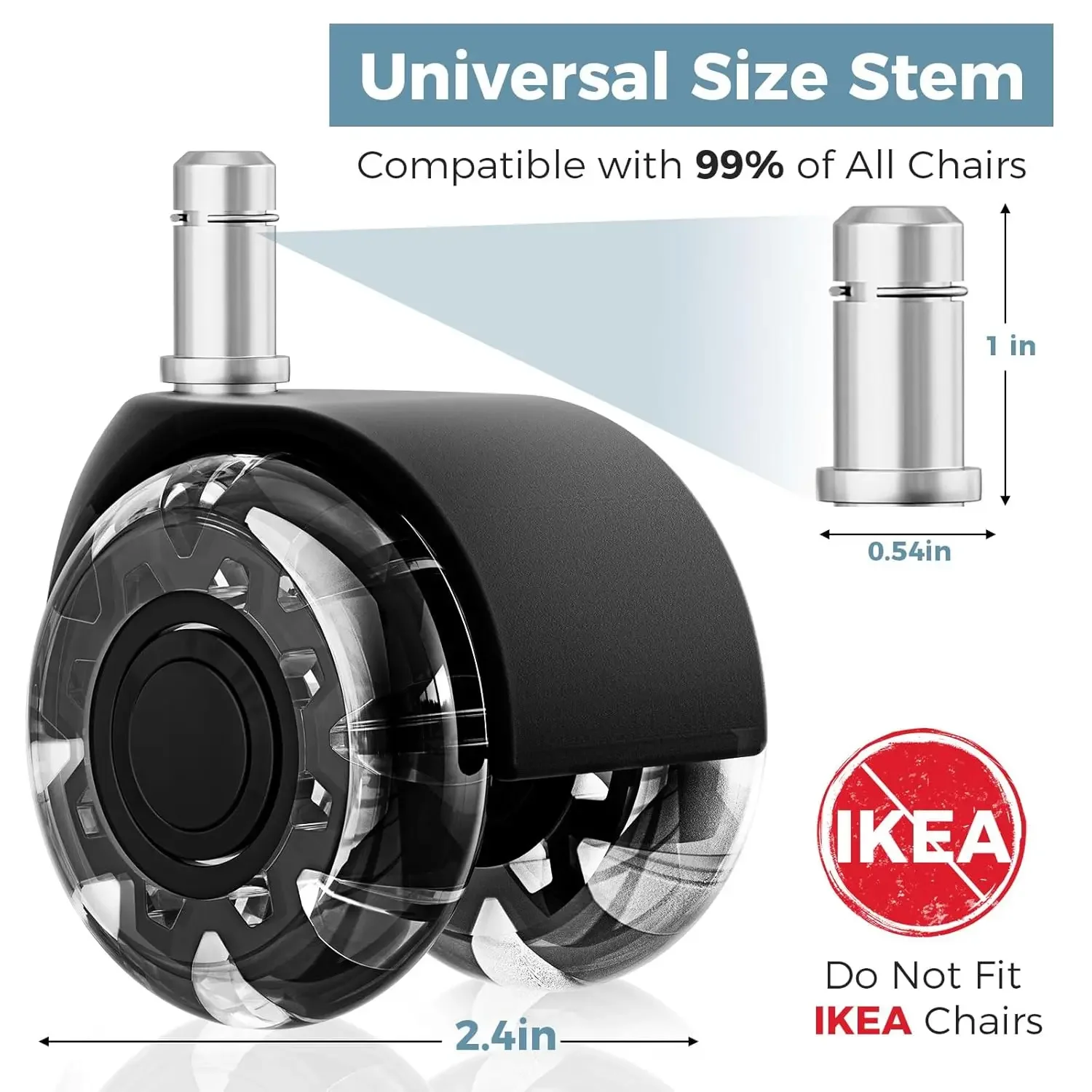 2 Inch Office Chair Caster Wheels,Heavy-Duty Chair Wheels Support 2200lbs,Mute Rubber Chair Casters