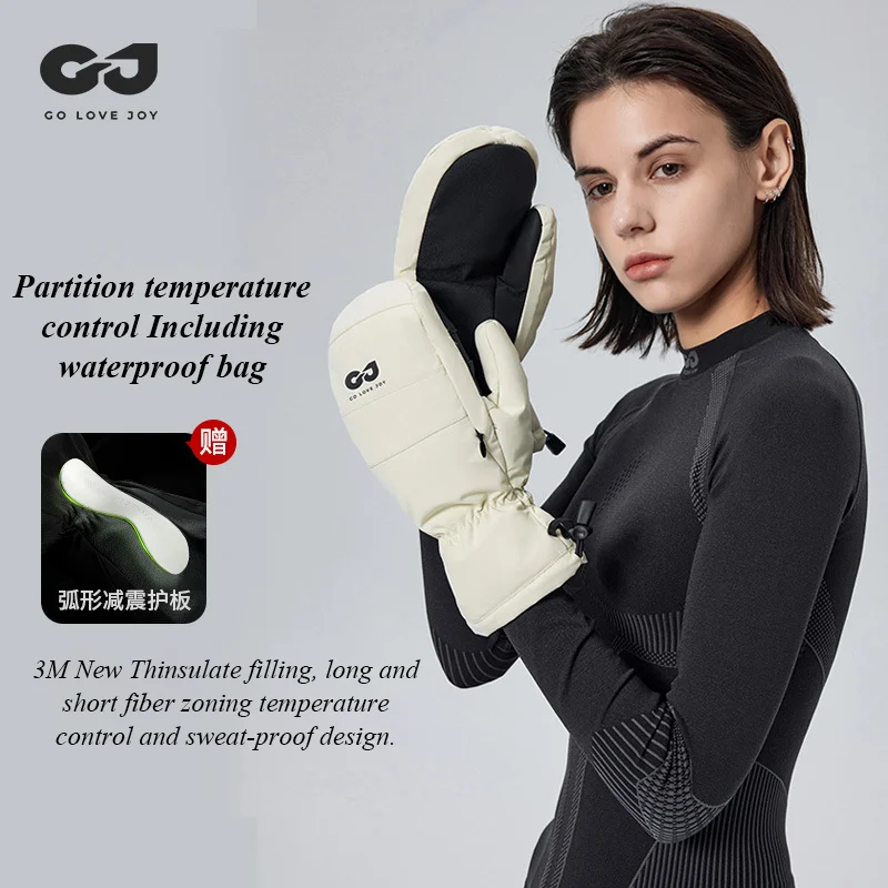 

Ski Mittens Gloves 2 in 1 Women Men Snow Waterproof Insulated Winter Warm Snowboard Gloves