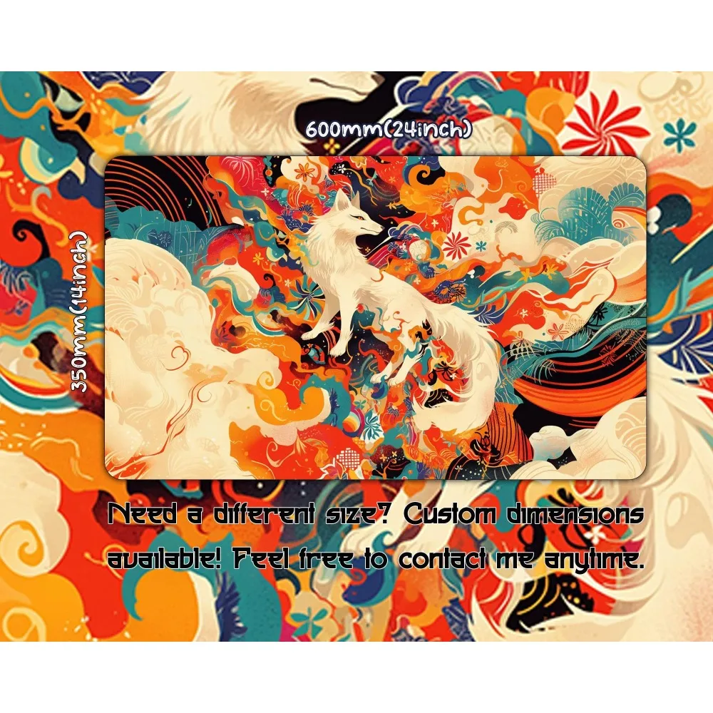 MTG Playmat, Mythic White Fox, Trading Card Games, Custom Game Mat With Zones, 24