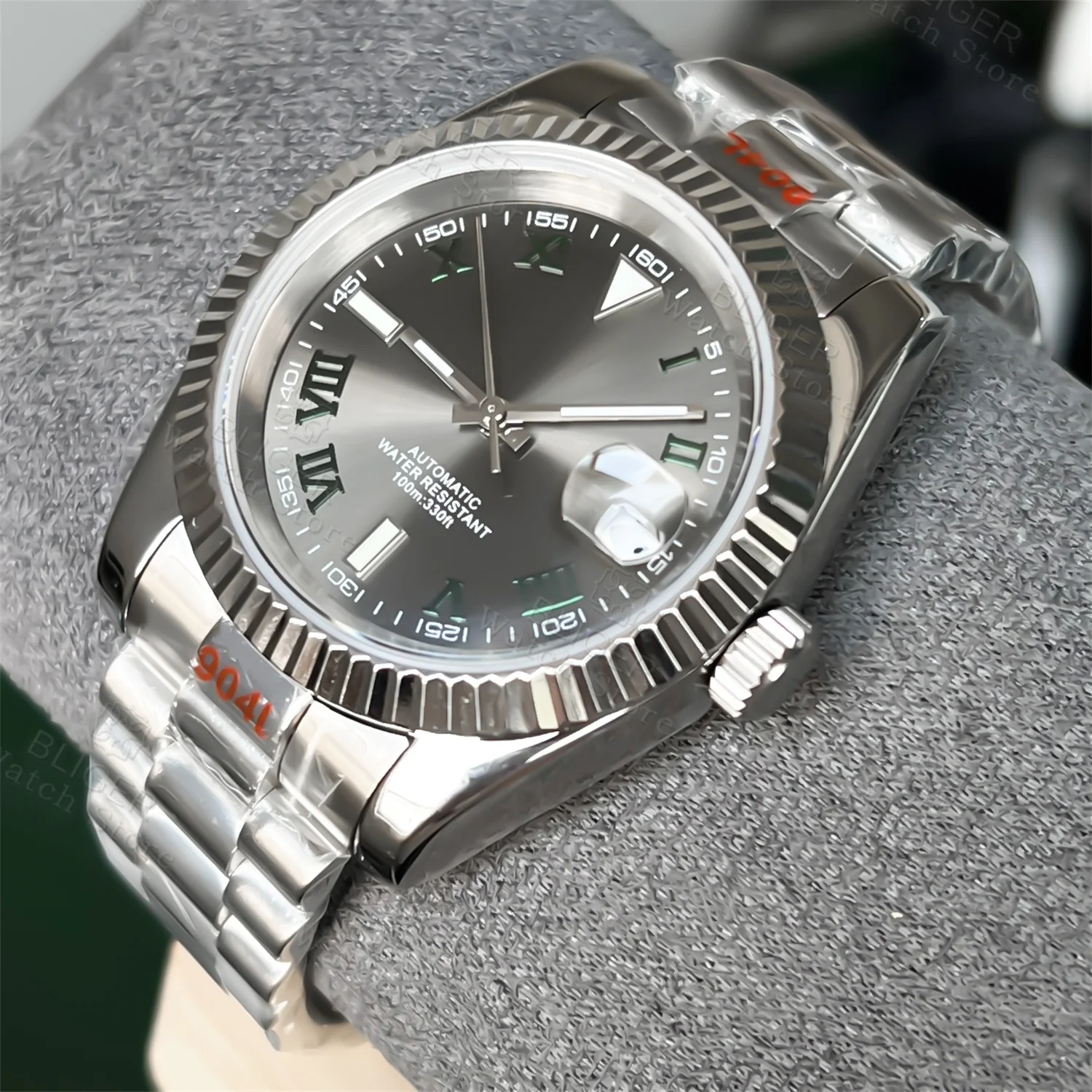 BLIGER 36 مللي متر 39 مللي متر أمة الله رمادي الهاتفي الأخضر الداكن الأرقام الرومانية NH35 التلقائي ساعة رجالية الفولاذ المقاوم للصدأ حزام الياقوت الزجاج