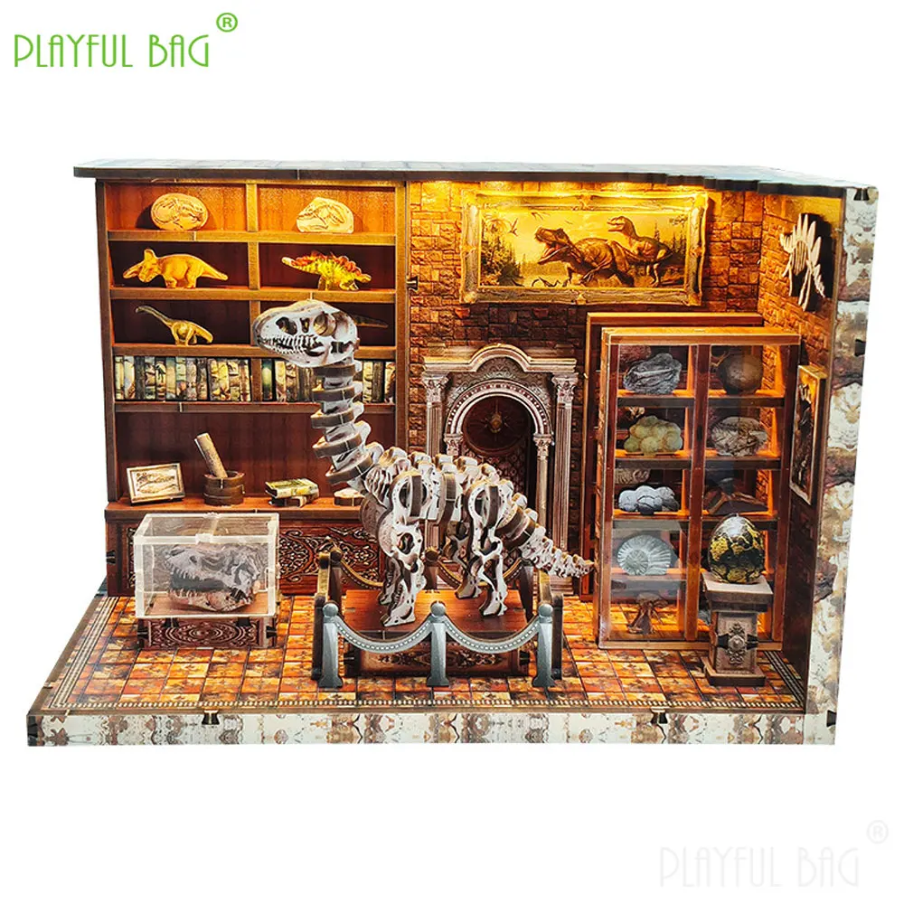DIY Holz Miniatur Haus Modell Kit DAMPF Dinosaurier Forschung Institut Micro Szene Kreative Geschenk 3D Puzzle Kinder Spielzeug HG94