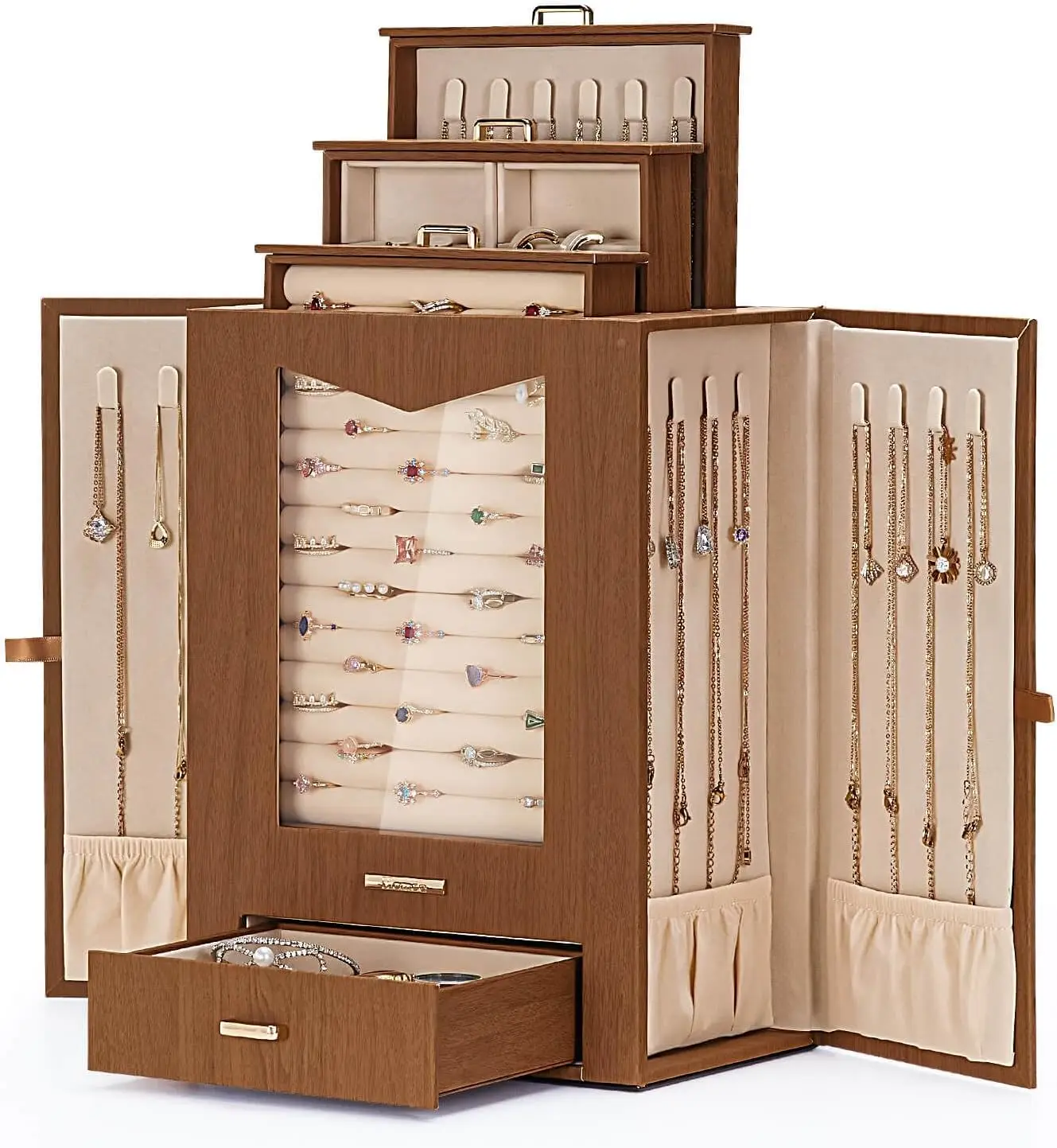 منظم المجوهرات مع خطافات قلادة نافذة شفافة هدية للنساء علبة عرض صندوق المجوهرات لخواتم القلائد #1