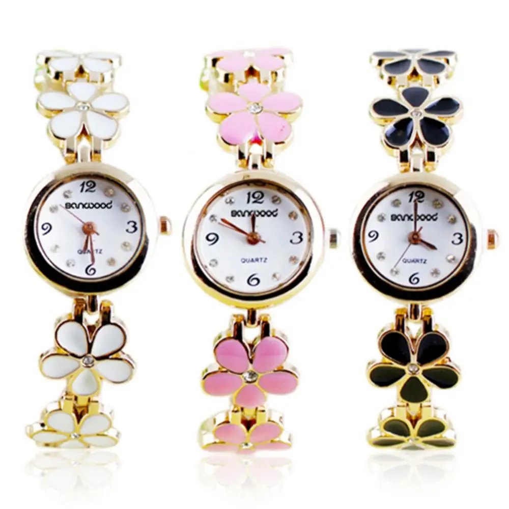 Women Girl Fashion Flower Bracelet Wrist Watch Analog Quartz Movement