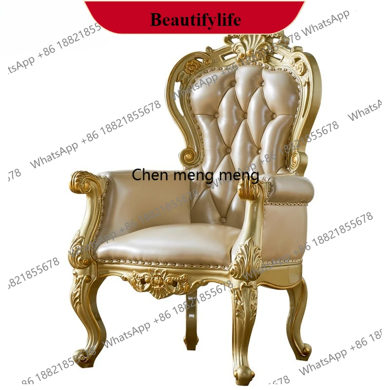

G153 European-style leisure chair American villa leather tracing gold and silver single sofa solid wood tiger chair study chair