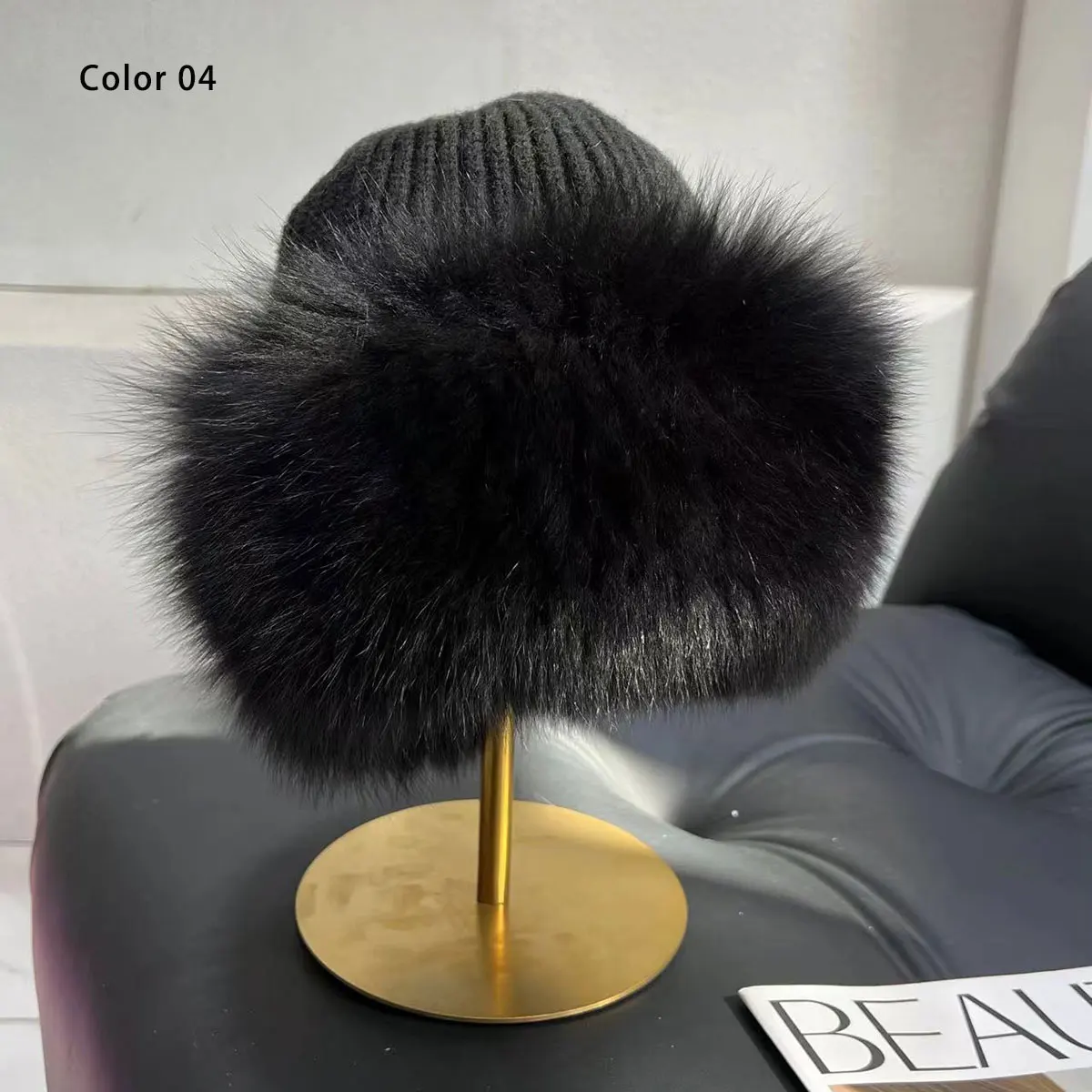 Neue Stilvolle Beanie Fuchs Pelz Hüte für Frauen Winter Warme Flauschigen Knochen Kappe Weiche Außen Dicke Natürliche Fuchs Pelz Hut Weibliche Kuppel Hüte – Detail 12