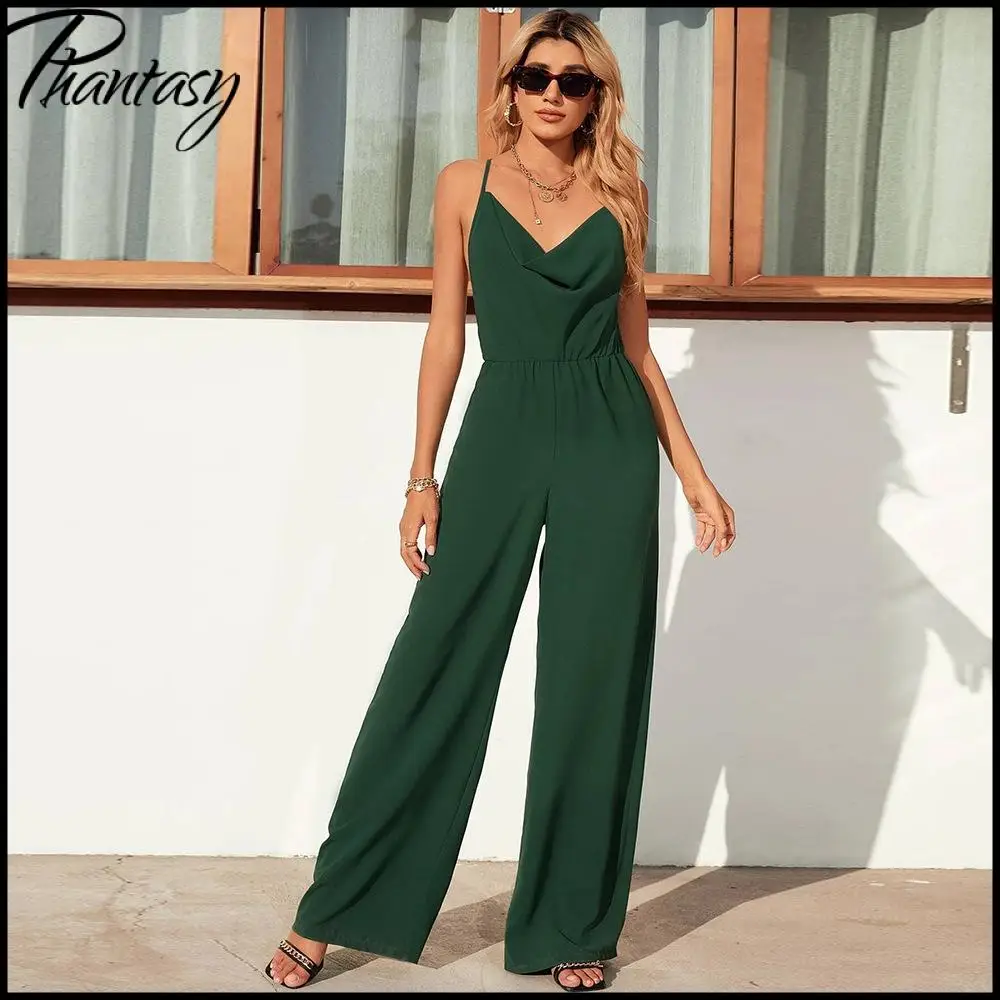 

Базовые однотонные брюки на подтяжках с высокой талией в европейском и американском стиле, элегантный повседневный комбинезон, длинные брюки, летняя женская одежда