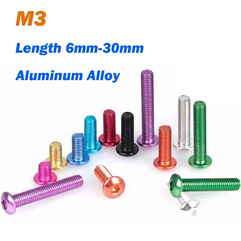 5Pcs Colourful Screws M3 Length 6mm-30mm Aluminum Alloy Allen Hex Bolt Hexagon Button Head Anodised Aluminium Machine Bolts