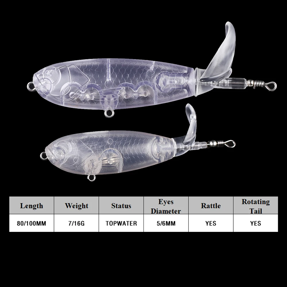 Imagem -02 - Huang-sem Pintura em Branco Bait Chocalho Topwater Cauda Girada Popper Spin Bait Artificial Fishing Lure Combater 8cm 10cm 20 Pcs