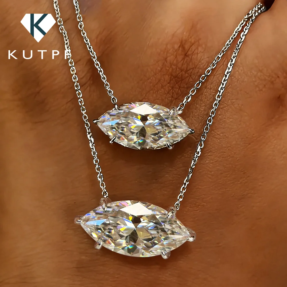 

5Carat Marquise Cut Moissanite Pendant Necklace for Women East West S925 Silver Solitaire Diamond Neckchain with Certificate