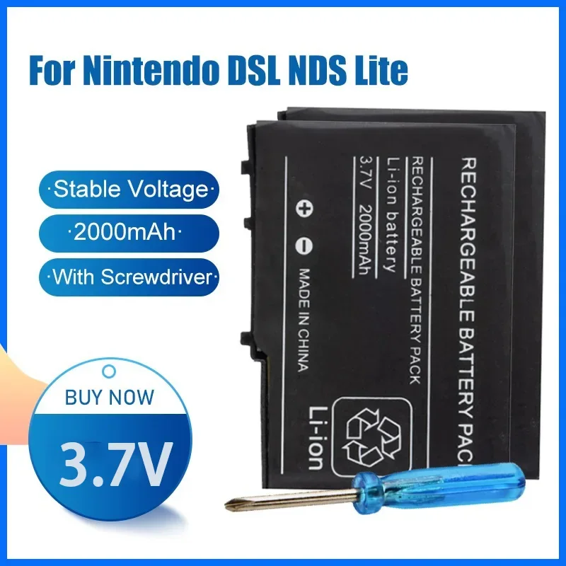 Rechargeable Lithium-ion Battery 2000mAh   For Nintendo DS Lite NDS NDSL Replacement Battery Pack With Mini Screwdriver