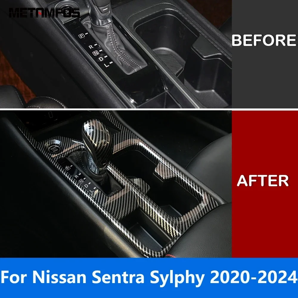 For Nissan Sentra Sylphy 2020-2022 2023 2024 Carbon Fiber Center Console Gear Shift Box Panel Cover Trim Accessories Car Styling